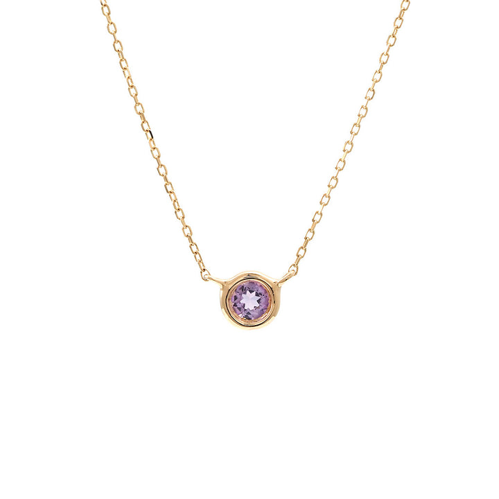 14K Gold Round Bezel Amethyst Necklace