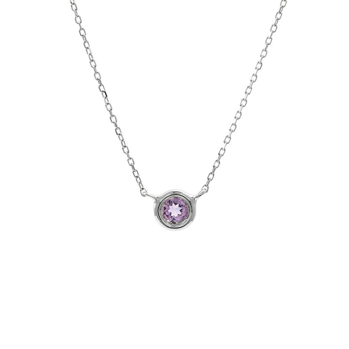 14K Gold Round Bezel Amethyst Necklace