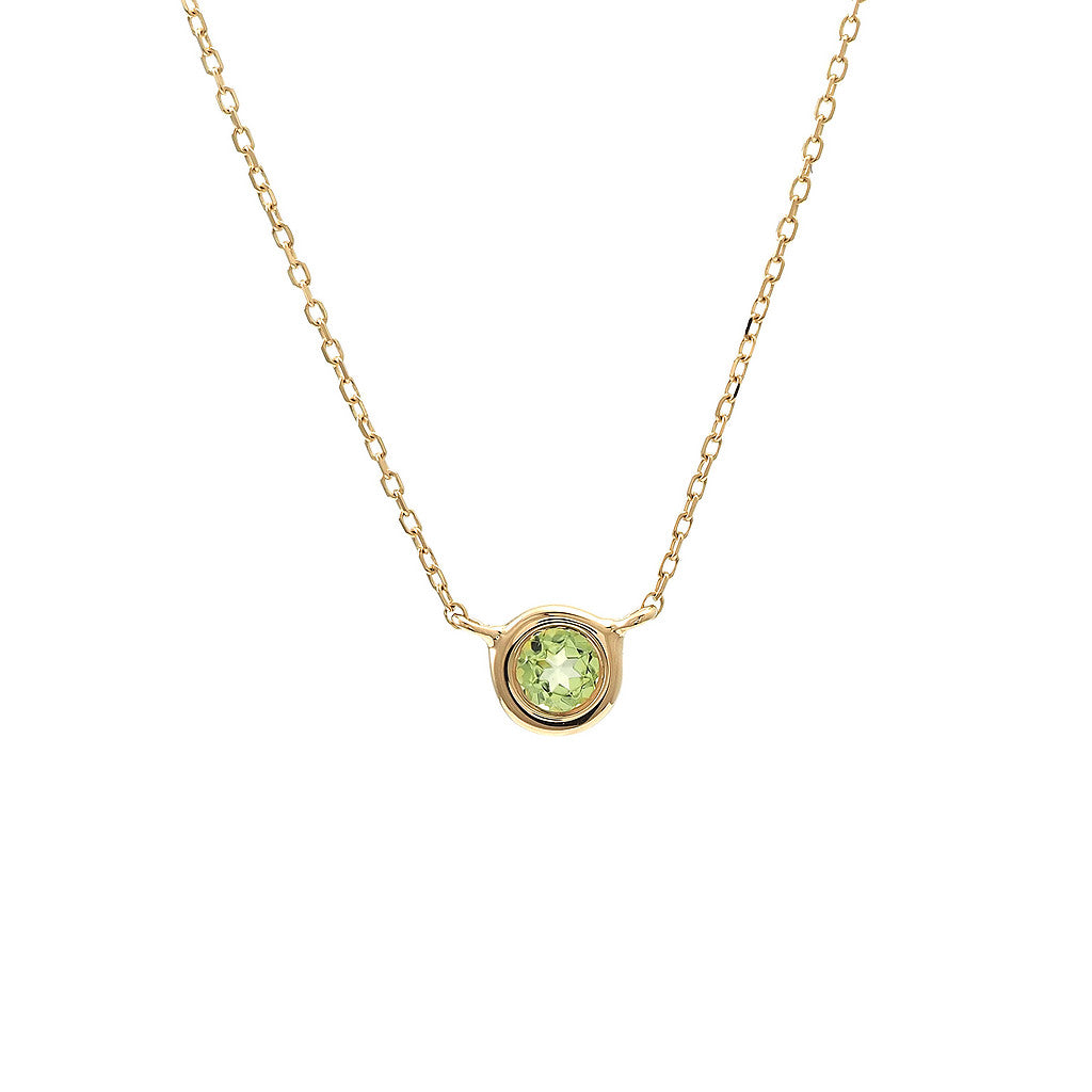 14K Gold Round Bezel Peridot Necklace