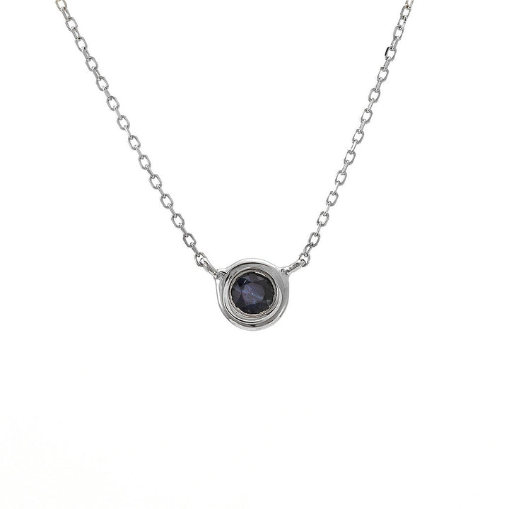 14K Gold Round Bezel Blue Sapphire Necklace