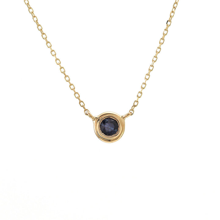 14K Gold Round Bezel Blue Sapphire Necklace