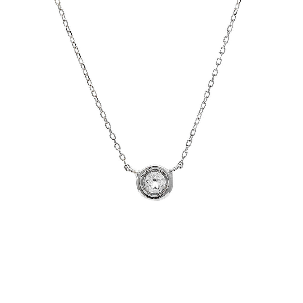 14K Gold Round Bezel White Topaz Necklace