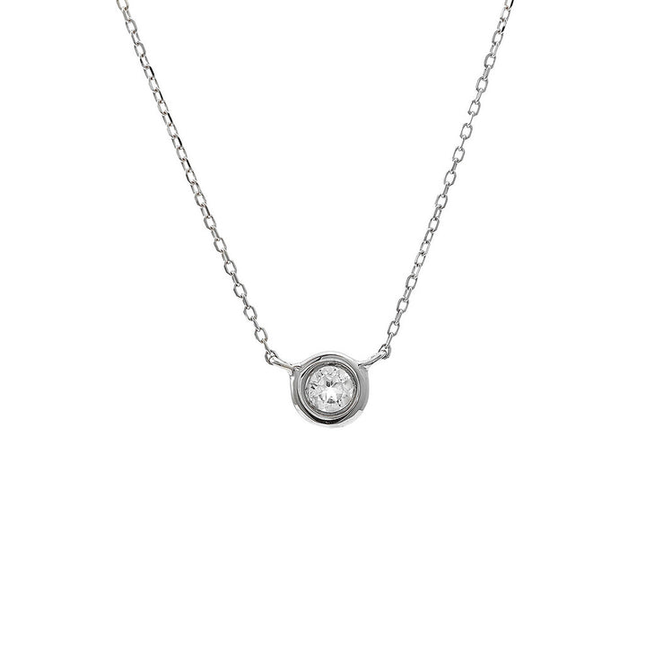 14K Gold Round Bezel White Topaz Necklace