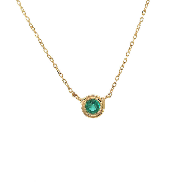 14K Gold Round Bezel Emerald Necklace