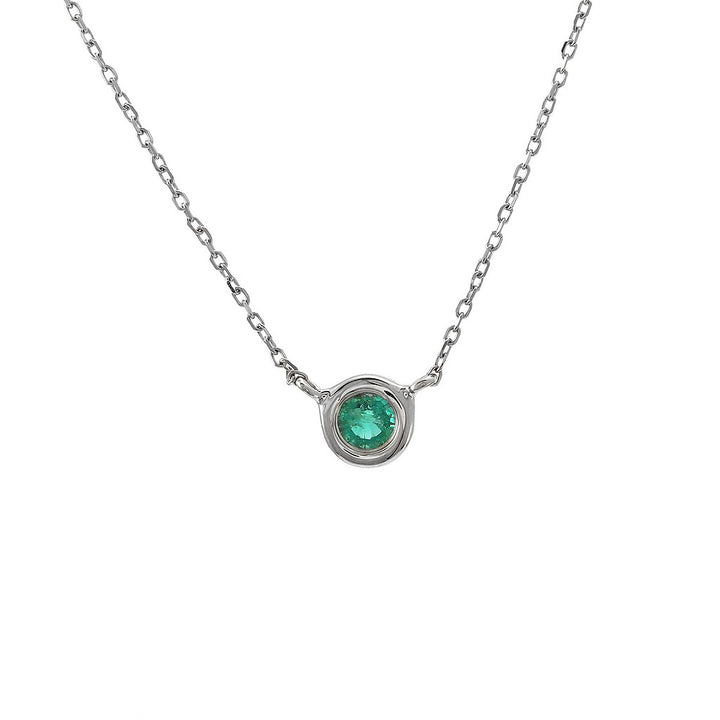 14K Gold Round Bezel Emerald Necklace