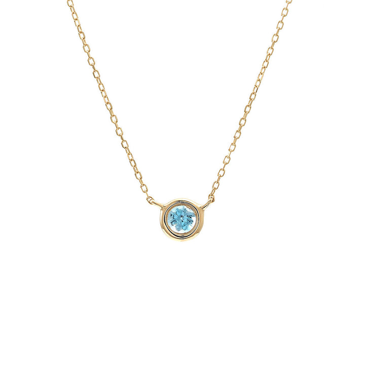 14K Gold Round Bezel Blue Topaz Necklace