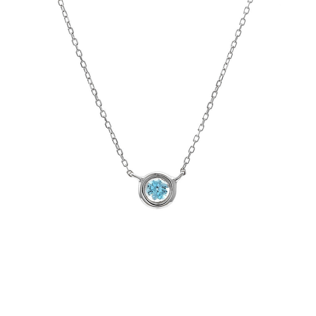 14K Gold Round Bezel Blue Topaz Necklace