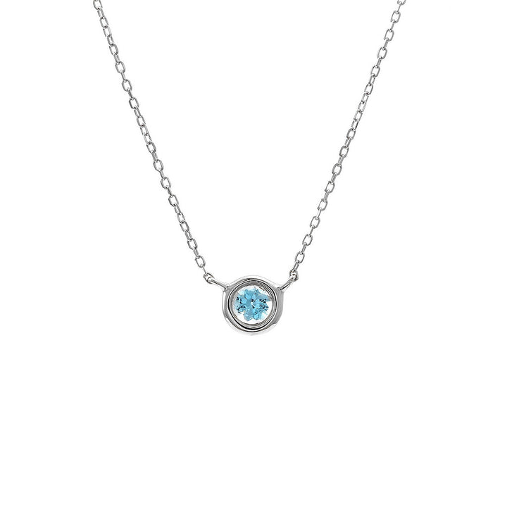 14K Gold Round Bezel Blue Topaz Necklace