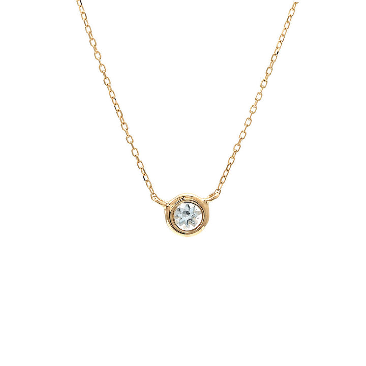 14K Gold Round Bezel Aquamarine Necklace