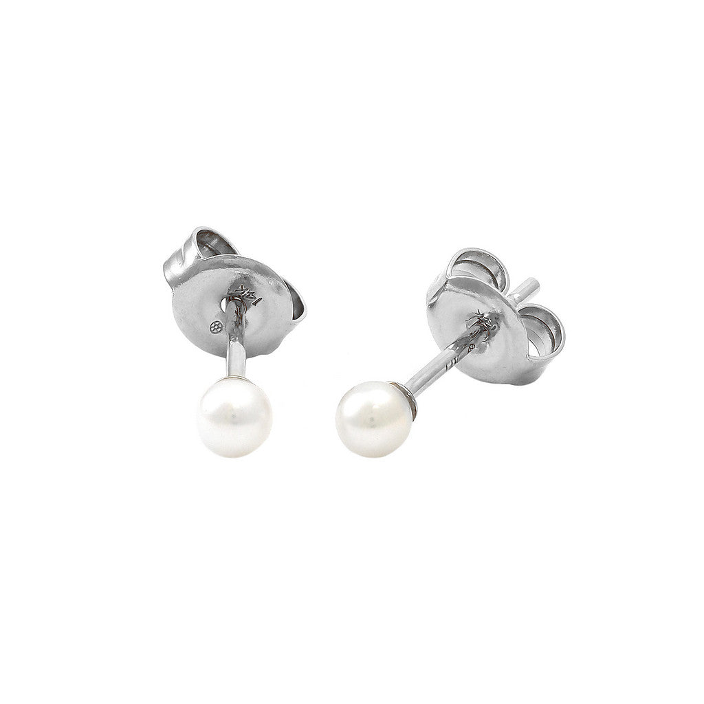 14K Gold Classic Round Bezel 3MM Pearl Earring