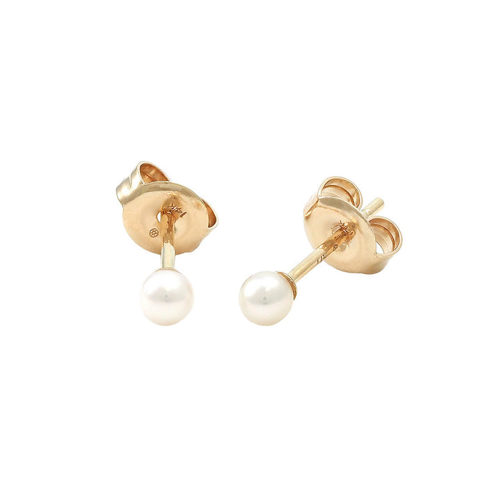 14K Gold Classic Round Bezel 3MM Pearl Earring