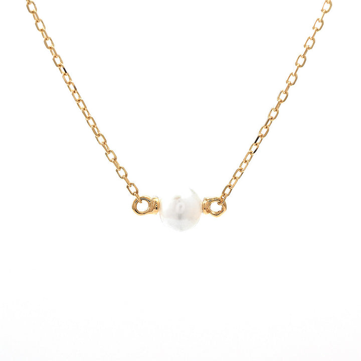 14K Yellow Gold Round Pearl Necklace