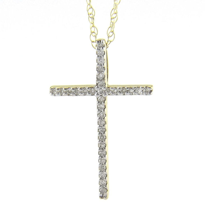 14K Gold Cross Single Prong Diamond Necklace