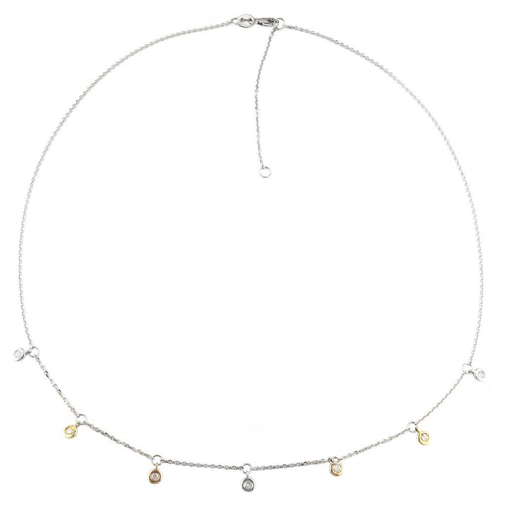 Three Tone Diamond By The Yard Round Bezel Diamond Necklace