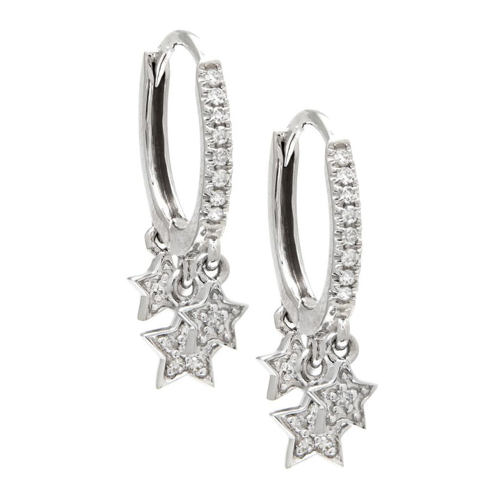 14K Gold Star Hoop Single Micro Pave Earrings