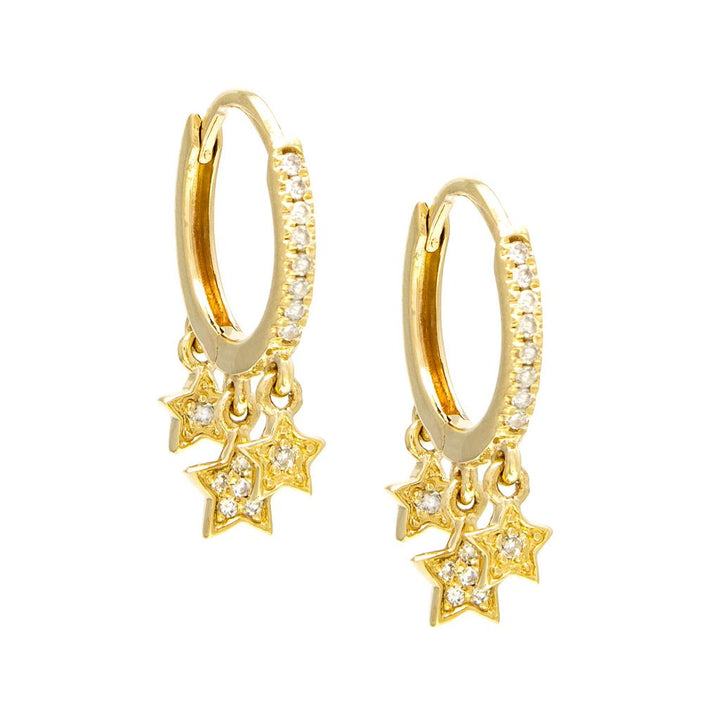 14K Gold Star Hoop Single Micro Pave Earrings