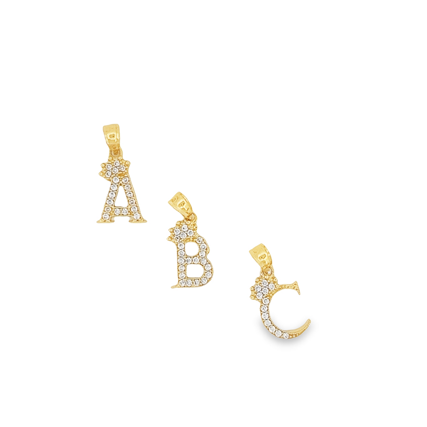 14mm Iniciales + Coronas Pendants 14k gold and Cz