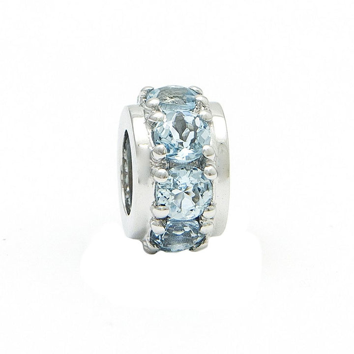 14K Gold Rondel Round Prong Aquamarine Pendant