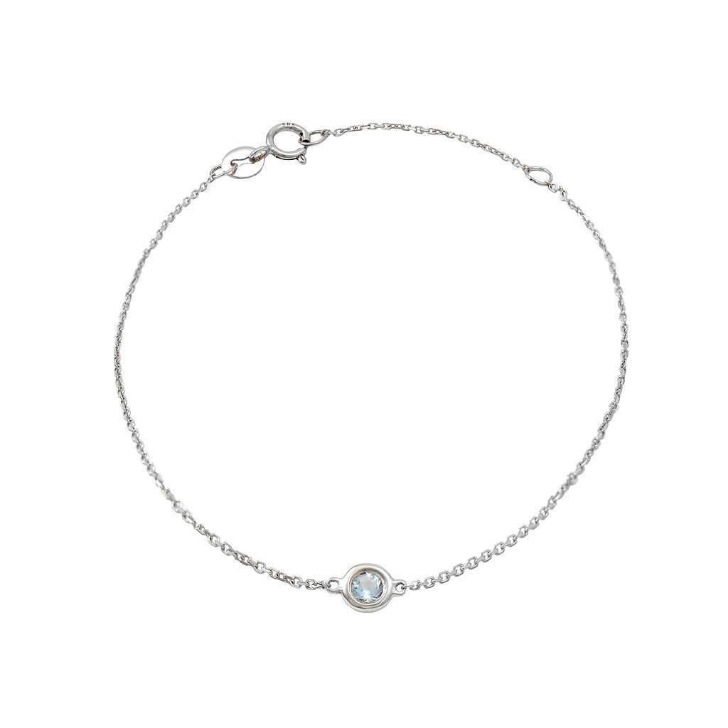 14K Gold Classic Round Bezel Aquamarine Bracelet