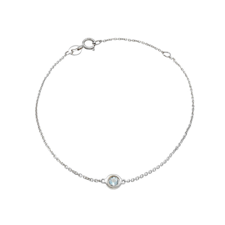 14K Gold Classic Round Bezel Aquamarine Bracelet
