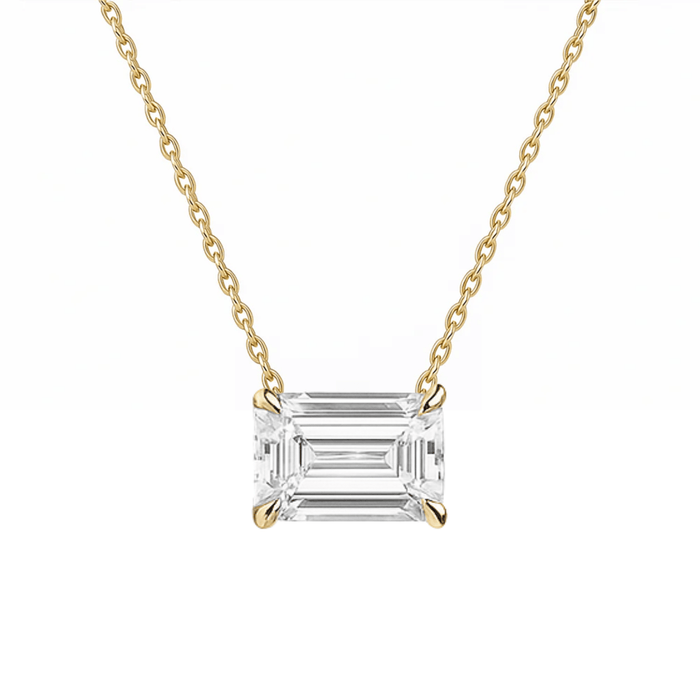 14K Yellow Gold Lab Grow Diamond Emerald Step Necklace 1.06 ct
