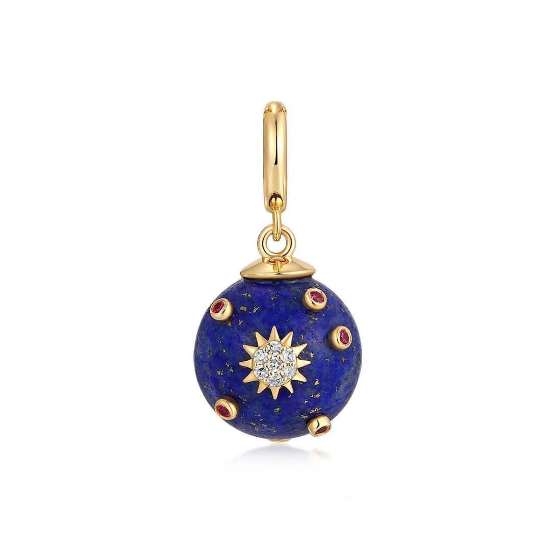 14K yellow Gold Blue Lapis Celestial Sun Charm Pendant