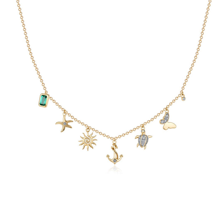 14K Yellow Gold Multi - Charms Seafaring Nautical Necklace
