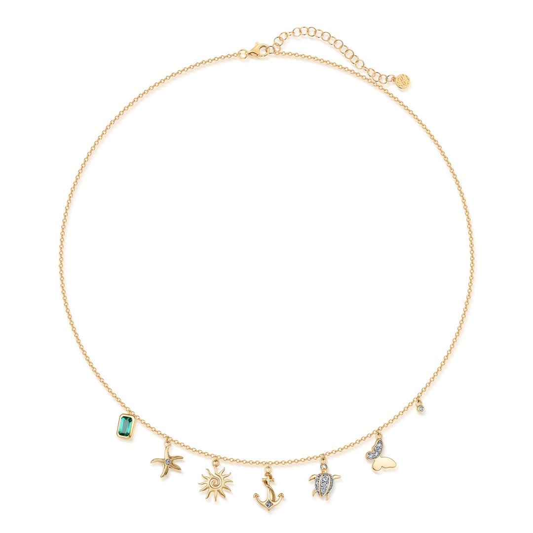 14K Yellow Gold Multi - Charms Seafaring Nautical Necklace