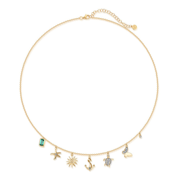 14K Yellow Gold Multi - Charms Seafaring Nautical Necklace
