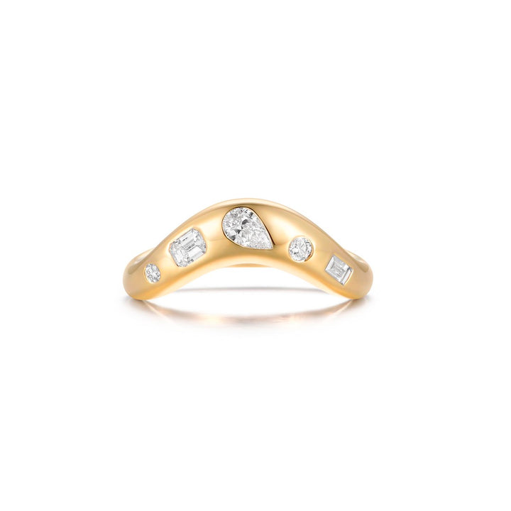 14K Gold and Diamonds multi shape Wavy Ring