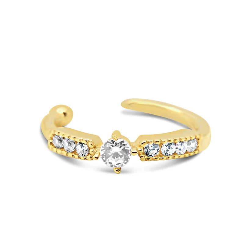 14K Yellow Gold White CZ Nose Ring Hoop
