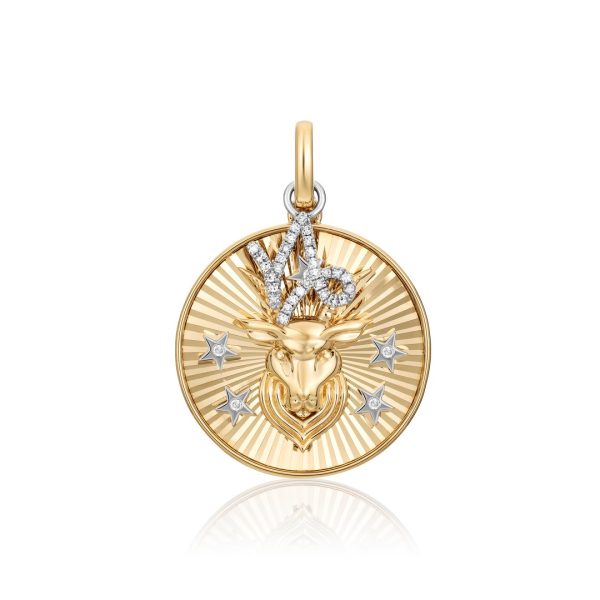 14K Yellow Gold Diamonds Zodiac Clip Charm Pendant