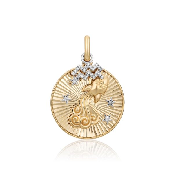 14K Yellow Gold Diamonds Zodiac Clip Charm Pendant
