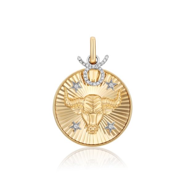 14K Yellow Gold Diamonds Zodiac Clip Charm Pendant