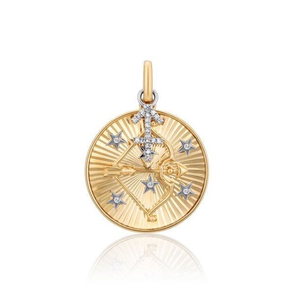 14K Yellow Gold Diamonds Zodiac Clip Charm Pendant