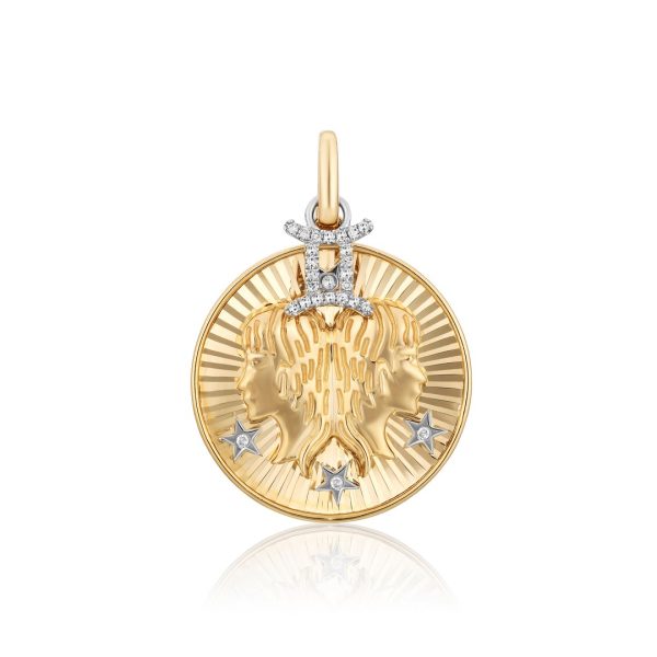 14K Yellow Gold Diamonds Zodiac Clip Charm Pendant