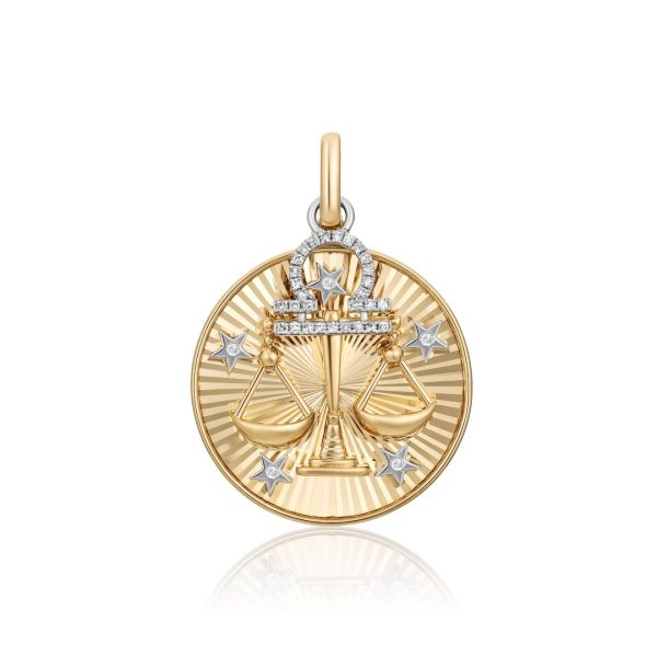 14K Yellow Gold Diamonds Zodiac Clip Charm Pendant