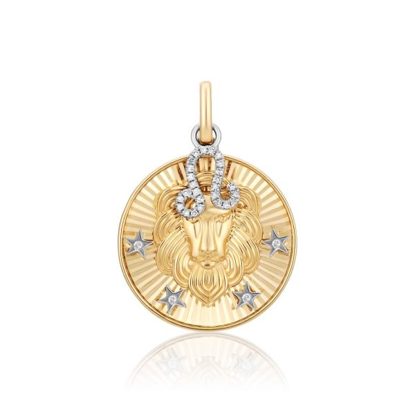 14K Yellow Gold Diamonds Zodiac Clip Charm Pendant