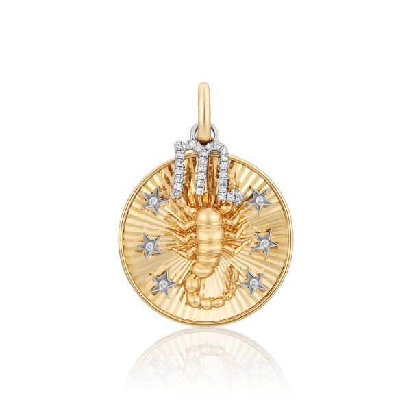 14K Yellow Gold Diamonds Zodiac Clip Charm Pendant