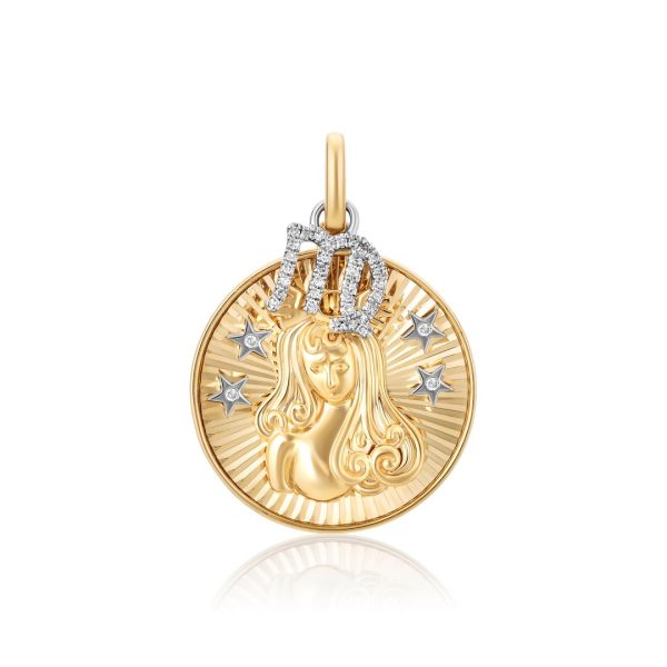 14K Yellow Gold Diamonds Zodiac Clip Charm Pendant