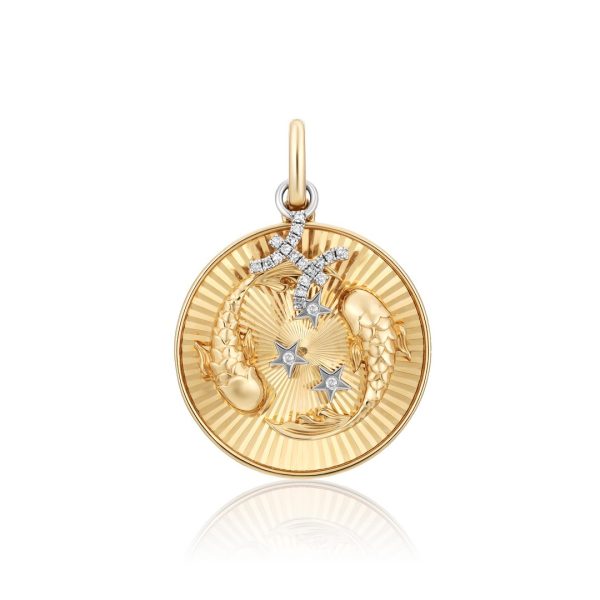 14K Yellow Gold Diamonds Zodiac Clip Charm Pendant