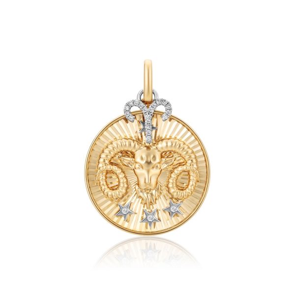 14K Yellow Gold Diamonds Zodiac Clip Charm Pendant
