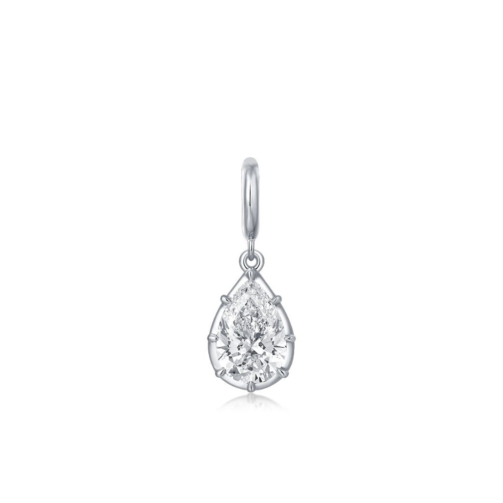 14K White Gold Pear Cut Pendant Lab Grown Diamond Clip Charm