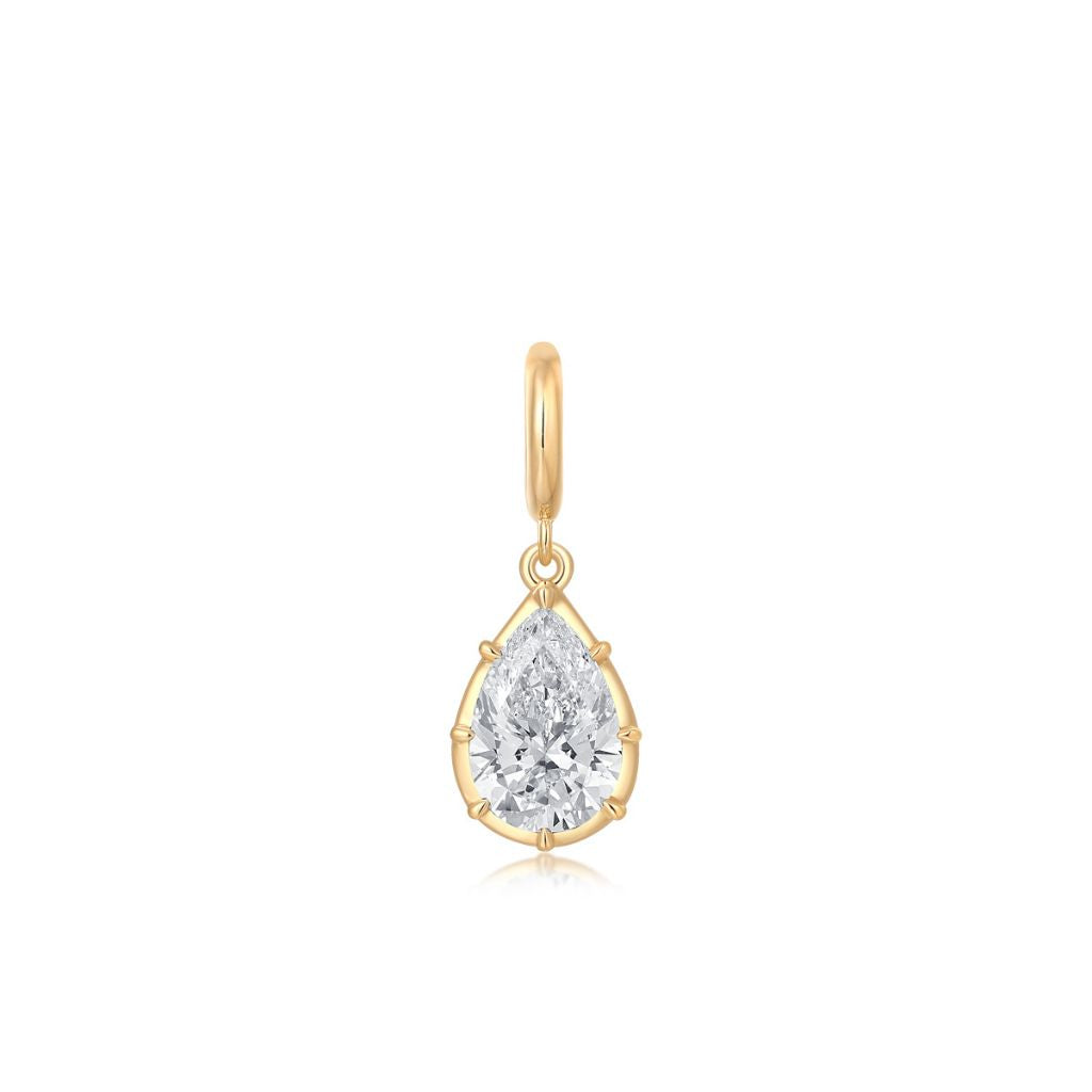 14K Yellow Gold Pear Cut Pendant Lab Grown Diamond Clip Charm