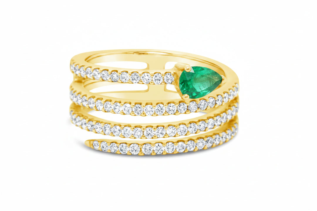 14k Yellow Gold Diamond and Emerald Wrap Ring