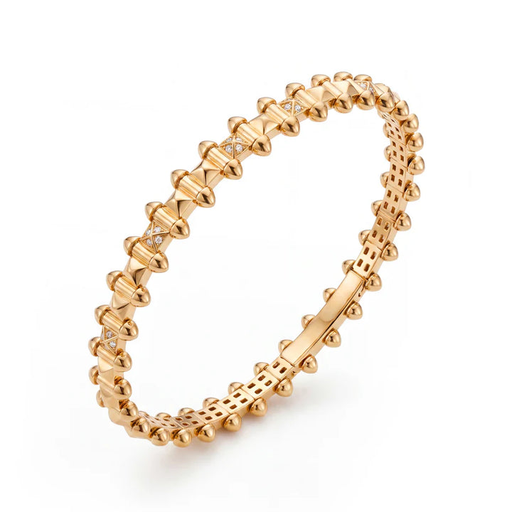 14K Yellow Gold Spikes Eternity Diamond Bangle Bracelet