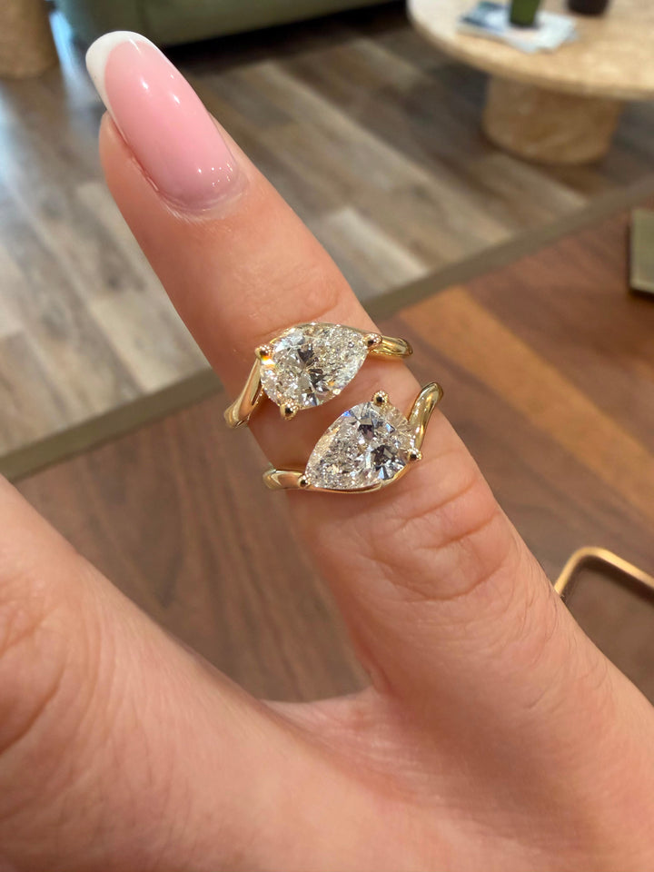 14K Yellow Gold Pear Shape Lab Diamond Pinky Ring