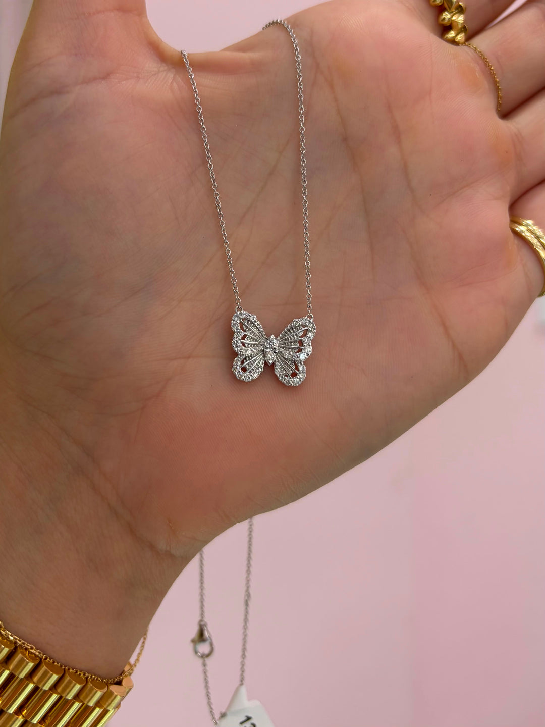 14K White Gold Butterfly Diamond Necklace