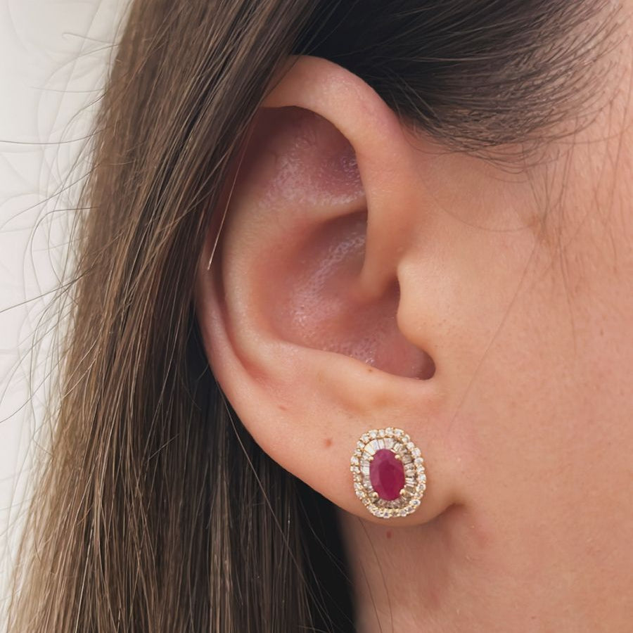 14K Yellow Gold Ruby and Diamond Earrings Pushbacks