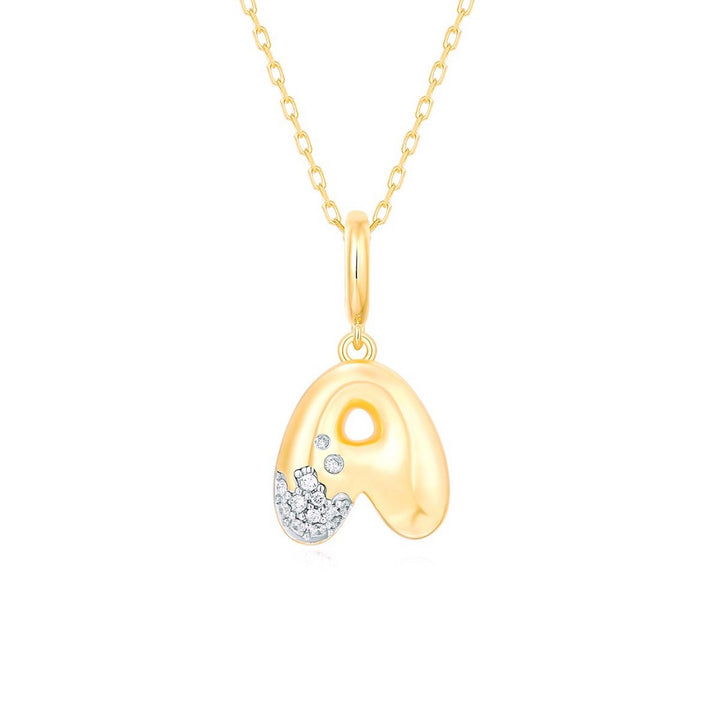 14K Yellow Gold Diamonds Bubble Letter Clip Charm Pendant